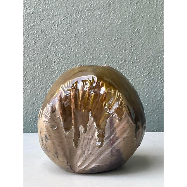 Vintage Glazed Ceramic Vase For Sale - Image 4 of 12