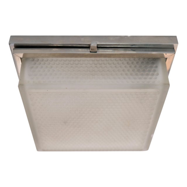 Square Ceiling Light Fixture with Brass Mounting and Original Chrome Plating, 1930s For Sale
