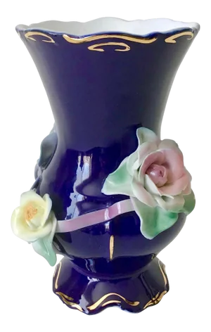 Vintage Cobalt Blue Handmade Flowers Vase