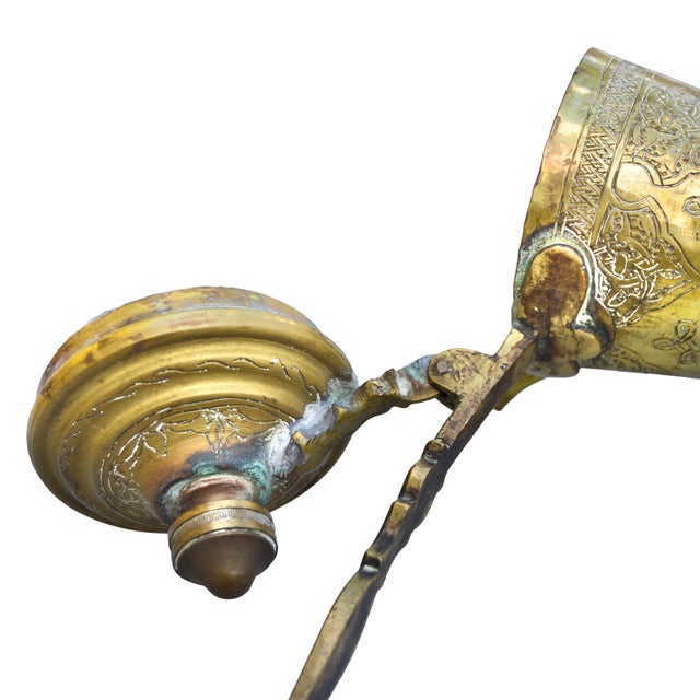 Early 20th Century Handmade Calligraphy-Engraved Moorish Brass Coffee Pot Accent For Sale - Image 13 of 13