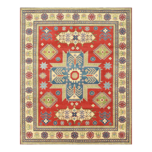 Kazak Rug 8'3'' X 9'11'' Red Wool Geometric Hand-Knotted Oriental Carpet