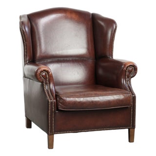 Vintage Wing Chair in Sheepskin Leather For Sale