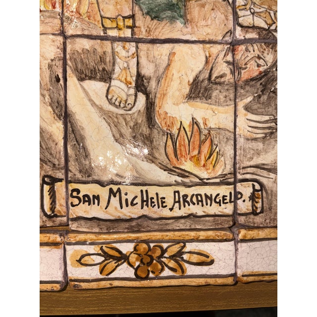 Hand-Painted Mosaic of St. Michael the Archangel, 1950s For Sale - Image 6 of 14