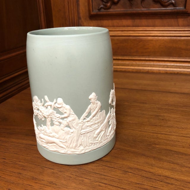 Pale Green Tankard Mug Jasperware Hunt Scene With Horses And Hunting Hound Dogs. Great For Drinks Or Pencil Holder On...