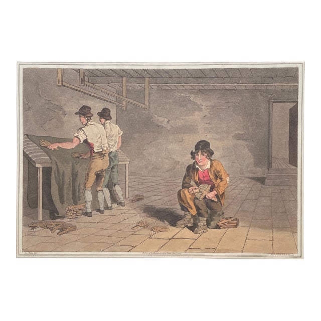 1814 English Garment Workers Handcolored Engraving For Sale