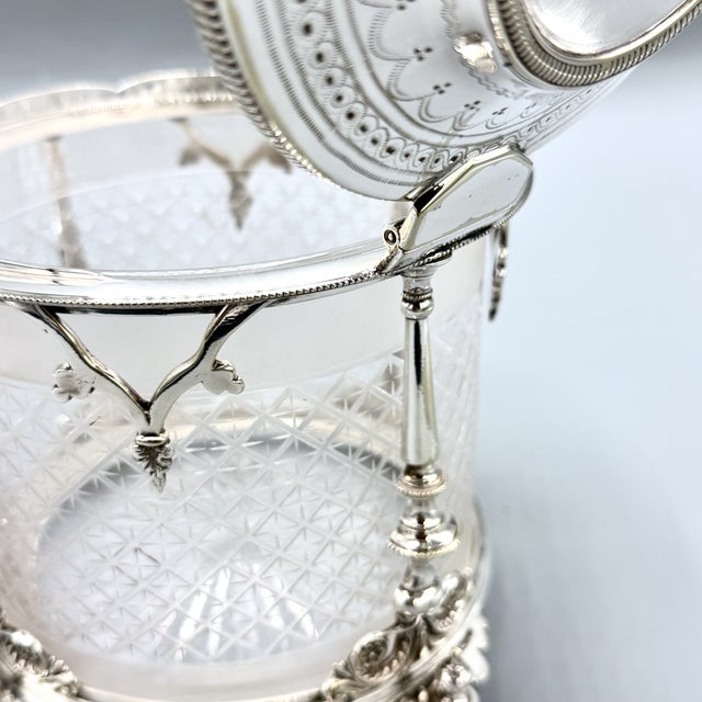 Antique Edwardian English Biscuit Barrel with Silver Plated and Cut Glass Liner, England, 1900 For Sale - Image 12 of 18