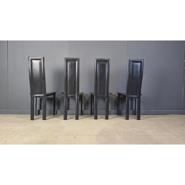 Animal Skin Vintage Black Leather Dining Chairs, 1980s, Set of 4 For Sale - Image 7 of 17