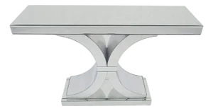 All Mirrored 360 Degrees Beveled & Curved Mirror 4' Long Console Sofa Table