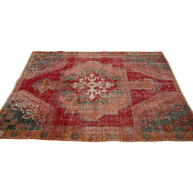 Distressed Vintage Turkish Rug- 4′4″ × 6′8″ For Sale - Image 4 of 7
