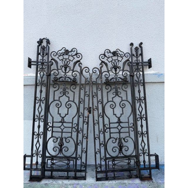 Gothic Pair of Antique 1920’s Wrought Iron Pedestrian Garden Gates For Sale - Image 3 of 12