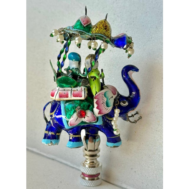 Indian Meenakari Enameled Silver Elephant Lamp Finial For Sale - Image 9 of 11
