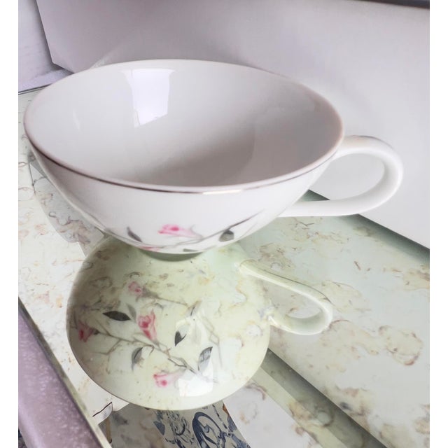 Vintage 8-Piece Set of Cherry Blossom Flat Coffee Tea Cups Sakura Pink Gray For Sale - Image 4 of 12