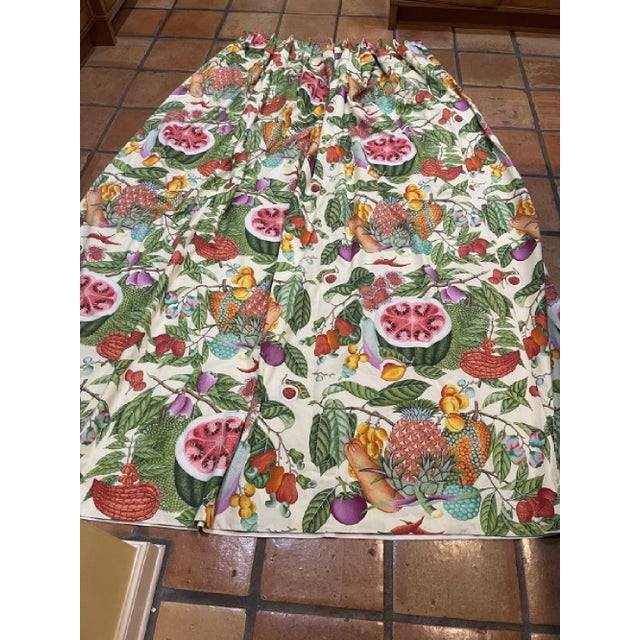 Four large interlined curtain panels in the Jamaica pattern by Manuel Canovas, a French luxury fabric design company that...