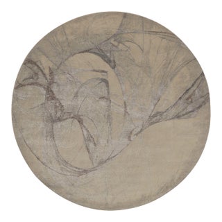Rug & Kilim’s Modern Circle Rug, Bold Abstract Patterns in White and Silver-Gray For Sale