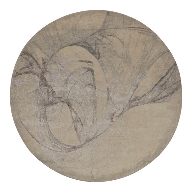 Rug & Kilim’s Modern Circle Rug, Bold Abstract Patterns in White and Silver-Gray For Sale