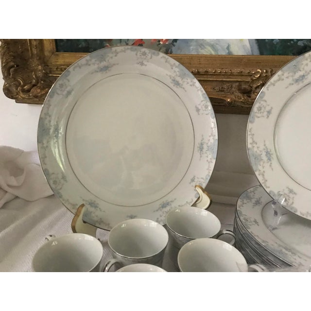 Vintage , Fashion Royale Fine China Heirloom Blue White Silver Rim Set