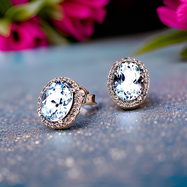 Natural Aquamarine Diamond Stud Earrings 14k WG 5.46 TCW Certified For Sale In New York - Image 6 of 15