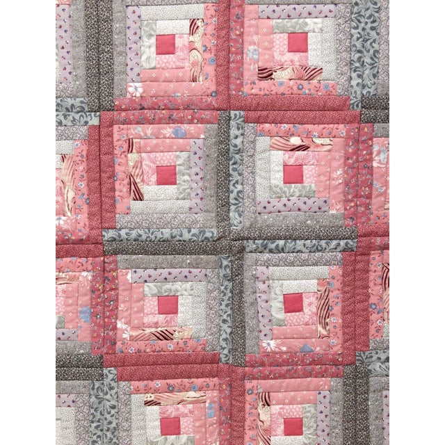 Textile Pink Vintage Quilt For Sale - Image 7 of 9