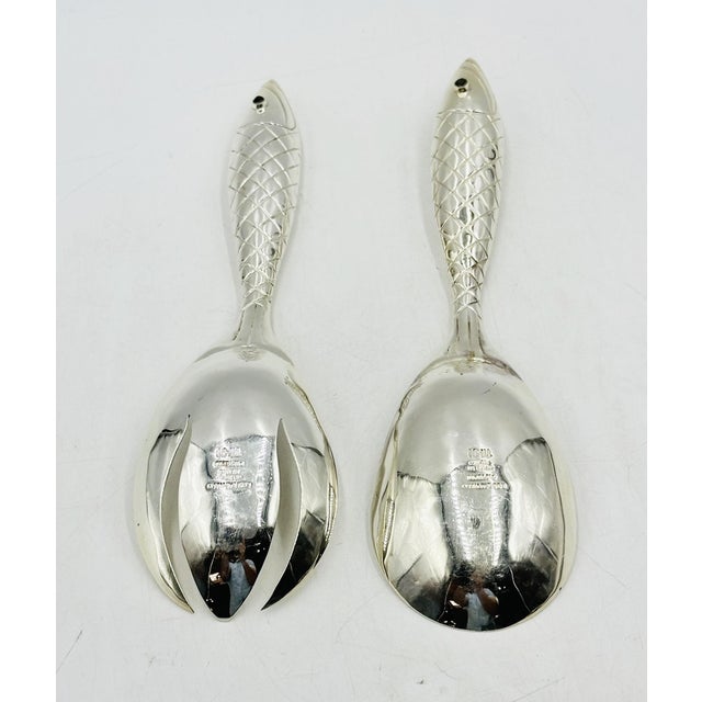 Silver 1980s Emilia Castillo for Los Castillo Taxco Silver Plate Fish Salad Serving Set - a Pair For Sale - Image 8 of 14