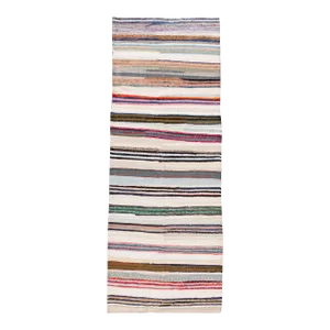 Vintage Kilim Wool Handmade Ivory Stripes Wool Runner