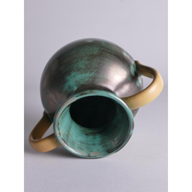 Green Ceramic Vase with Yellow Handles by Anna-Lisa Thomson for Upsala Ekeby, 1930s For Sale - Image 15 of 17