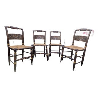 20th-Century Hitchcock-Style Harvest-Stenciled Rush-Seat Dining Chairs—Set of Four For Sale