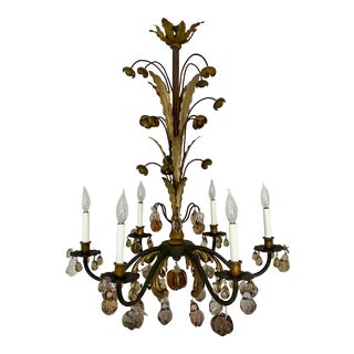 Vintage French Tole Flower and Glass Fruit Chandelier For Sale