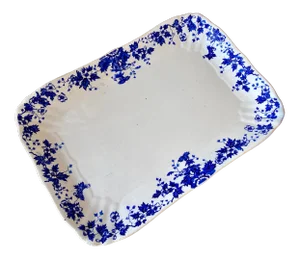 English Botanical Blue & White Large Platter