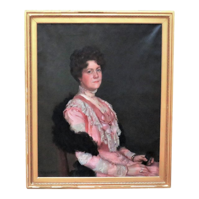 Early 20th C. Portrait Oil Painting of a Woman Lady Antique Victorian Signed Samuel Burtis Baker For Sale