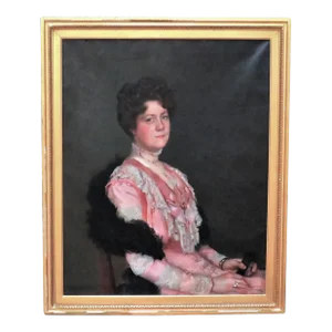 Early 20th C. Portrait Oil Painting of a Woman Lady Antique Victorian Signed Samuel Burtis Baker
