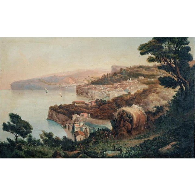 View of the Church of San Francesco in Cava de’ Tirreni and the Sorrento Coast, Naples, 19th Century, Oil on Canvases, Framed, Set of 2 For Sale - Image 6 of 10