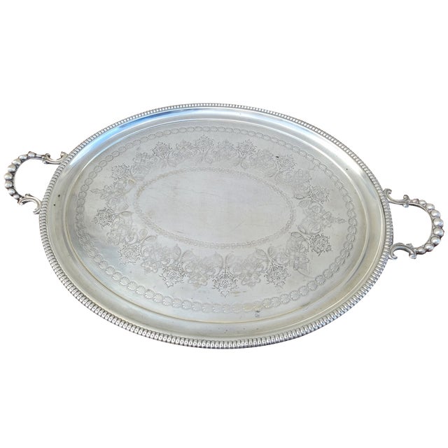 Vintage Silver Metal Tray For Sale