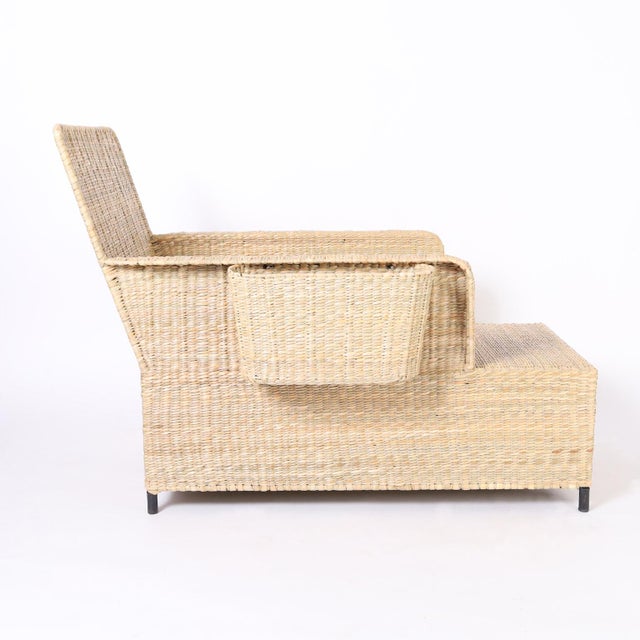 Woven Reed Chaise Lounges With Magazine Racks For Sale - Image 4 of 10