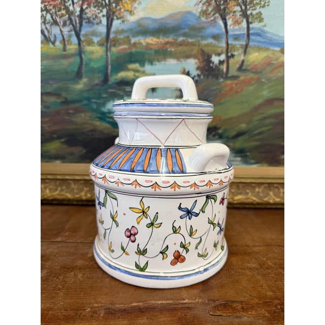 1970s Signed Brazilian Vintage Ceramic Floral Jar Folk Style Storage For Sale In Seattle - Image 6 of 9