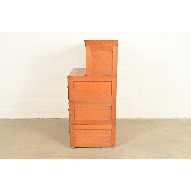Antique Mission Oak Arts & Crafts 9-Drawer File Cabinet With Barrister Bookcase, Circa 1900 For Sale - Image 15 of 17