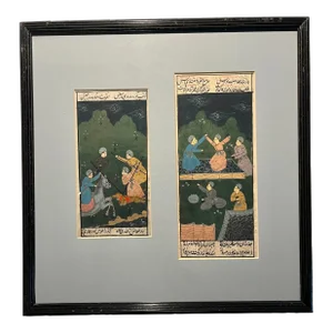 19th Century Original Antique Persian Miniature Painting & Calligraphy Framed