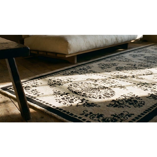Luxurious Beige Open Field With Black Diamond Pattern Antique Chinese Peking Rug For Sale - Image 14 of 14