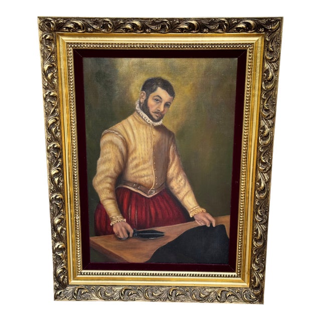 1969 Oil on Canvas Reproduction Giovanni Battista Moroni of Il Sarto 'The Tailor' - Framed For Sale