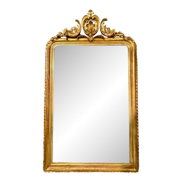19th C. French Louis Philippe Mirror With Crest and Greek Key Pattern For Sale