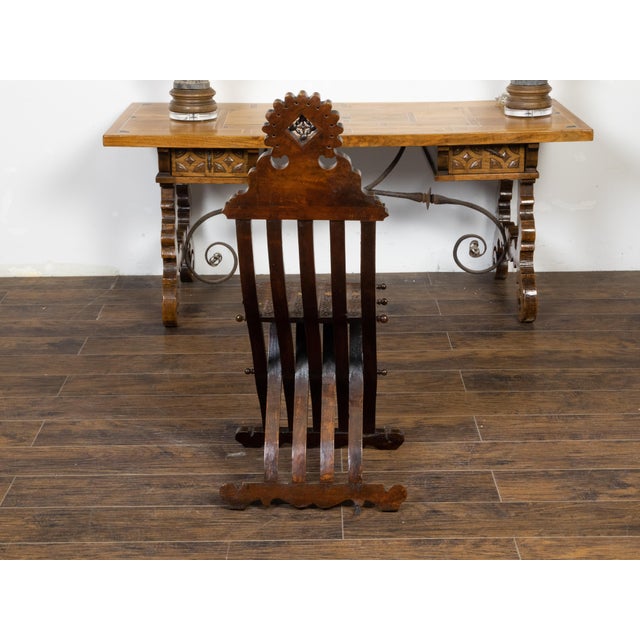 Brown Moroccan Moorish Style 1900s Side Chair with Richly Carved Décor and Star Inlay For Sale - Image 8 of 12