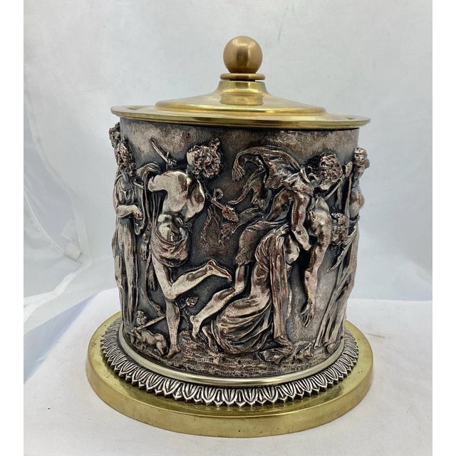 Fantastic Roman or Greek Bacchanalia Revelry Scene in High Relief. The figures have a light silver plating over copper....