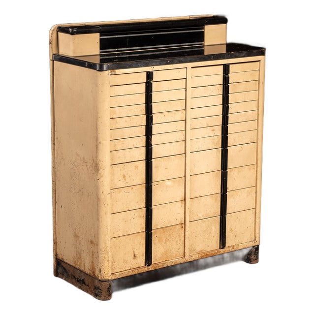 Vintage Art Deco Steel and Wood Dental Cabinet by American Cabinet For Sale