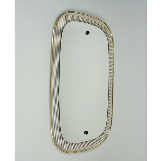 1950s Mid-Century Modern Wall Mirror with Wire Mesh Frame and Brass, 1950s For Sale - Image 5 of 11