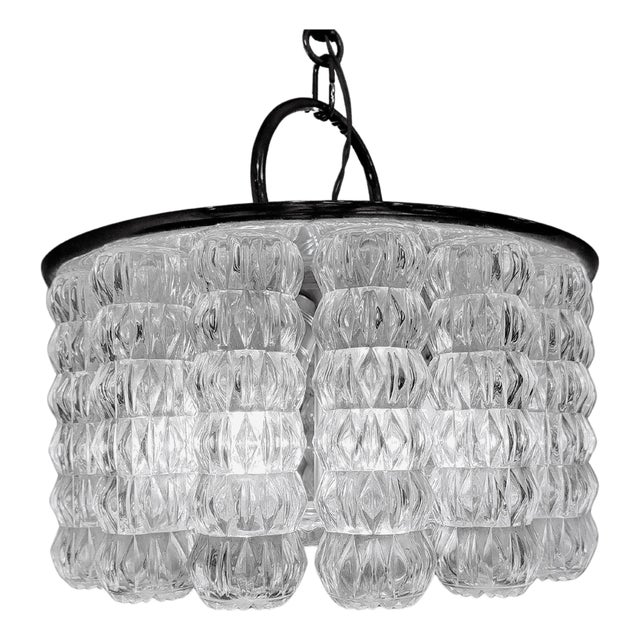 Mid-Century Glass and Chrome Chandelier, 1960s For Sale