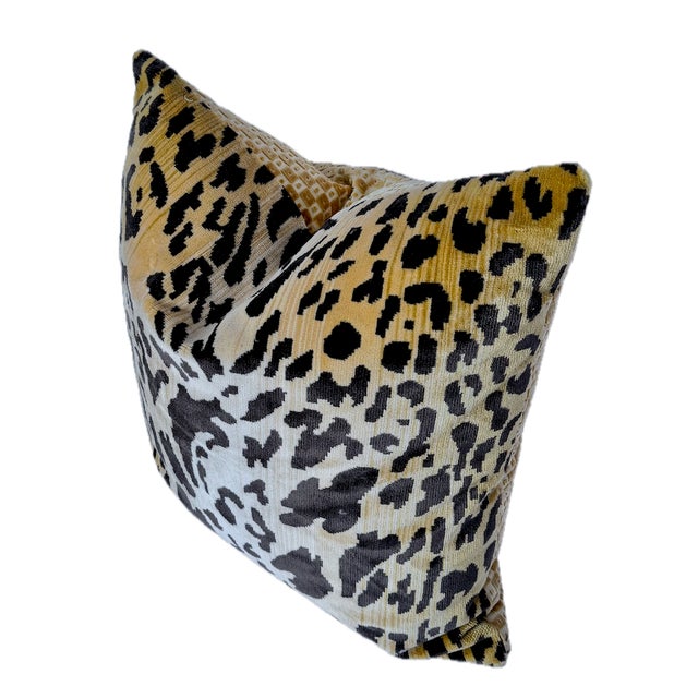 Vintage custom leopard pillow with Brunschwig et Fils fabric No maker's marks. Down fill with zipper closure.