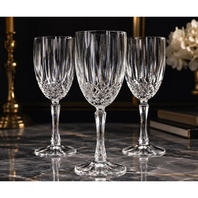 Art Deco Vintage Gorham Regalta Cut Diamond, Faceted Stem Crystal Goblets, Set of 6 For Sale - Image 3 of 10