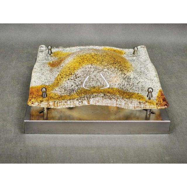 Sculptural italian murano glass flush mount ceiling or wall light, attributed to mazzega and executed in the style...