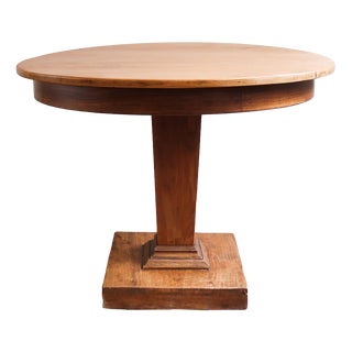 Art Deco Round Ash Dining Table with Stepped Column Base, France, 1930s For Sale