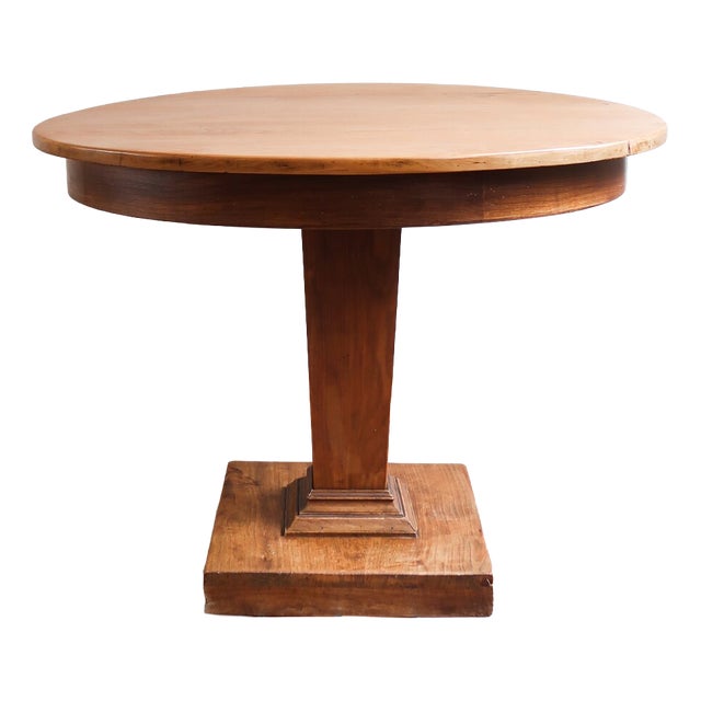 Art Deco Round Ash Dining Table with Stepped Column Base, France, 1930s For Sale