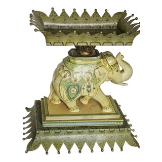 Chic and Stylish Painted Tole Elephant Side Table With Hand Painted Paisley Decoration For Sale